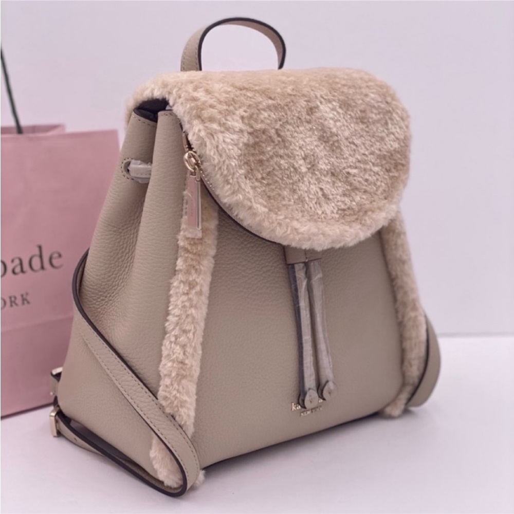 Kate Spade New York Leather Backpack with Faux Shearling